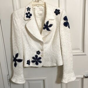 Escada lightweight Boucle w Blue Appliqué Jacket sz 6